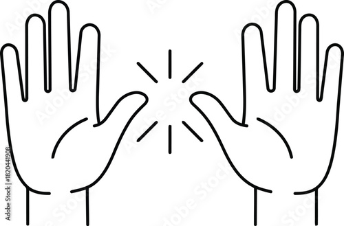 Hands with energy spark icon - connection & creation line art