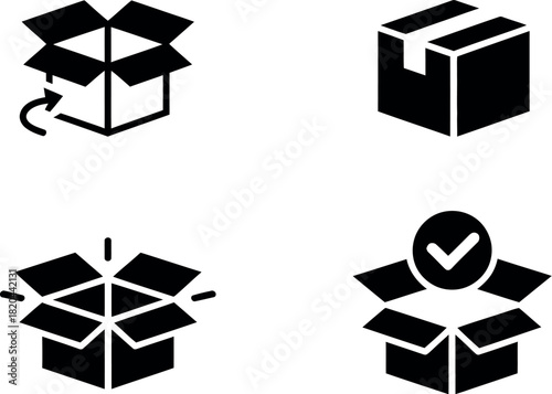Set of four black and white package icons