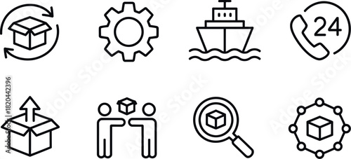 Set of logistics and delivery line icons isolated on