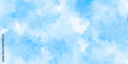Light sky blue and white grunge smooth shades aquarelle background. sky cloud for wallpaper backdrop texture. blue watercolor splash stroke background with clouds. hand drawn paint watercolor texture.