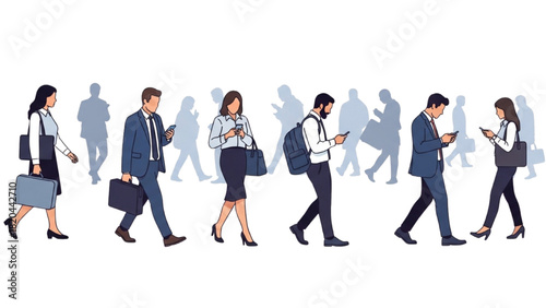 People Walking, Using Mobile Phones Modern Life and Technology Integration