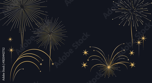 Elegant Gold Fireworks Illustration on a Dark Background for Celebration Designs