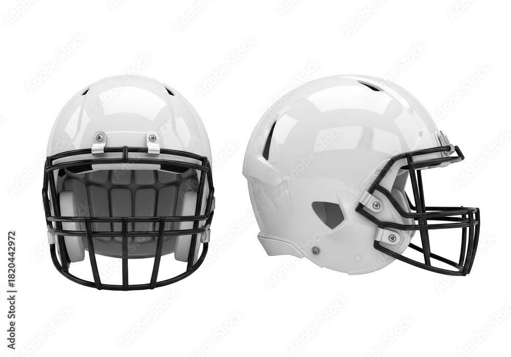 Fototapeta premium White american football helmet with black face mask, isolated on a white background isolated on transparent background