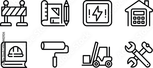Construction and engineering icon set isolated on