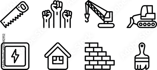 Construction and labor icon set isolated on