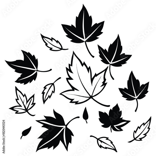 A black silhouette of falling leaves vector
