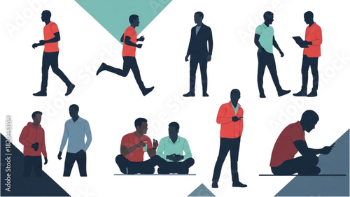 Diverse Silhouettes Men in Action, Everyday Moments & Activities in Various Poses