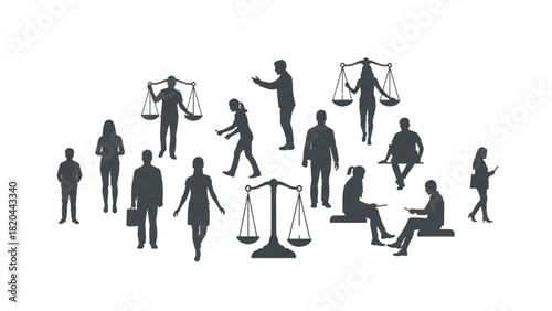 Legal Professionals Silhouettes Illustrating Balance, Justice, and Decision-Making