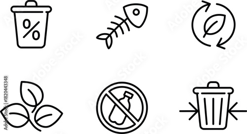 Set of six line icon for recycling and waste
