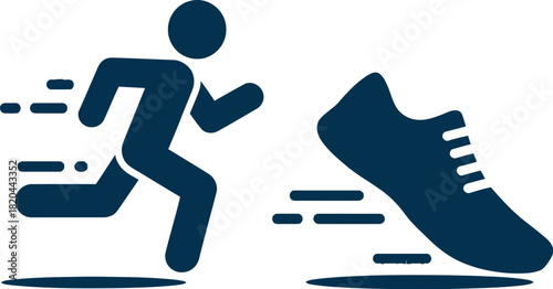 Running person icon chasing a fast shoe isolated on