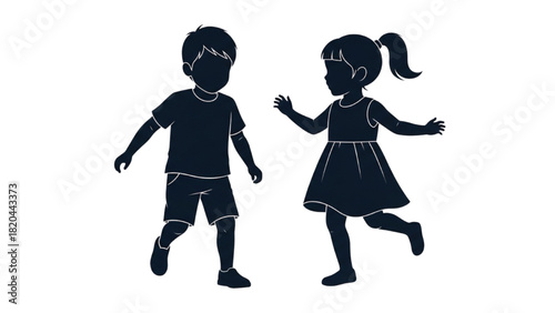 Silhouette of Playful Kids Dancing and Enjoying Themselves in the Open