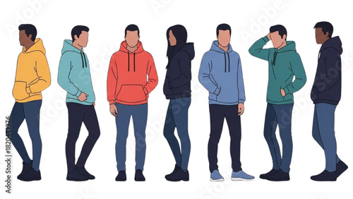 Diverse Group of People in Hoodies Illustration
