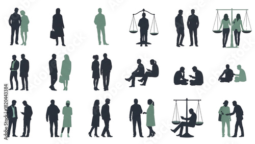 Diverse Silhouettes Group interactions, business negotiations, and legal representation