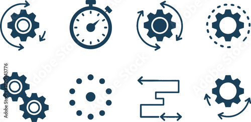 Set of process, time, and gear icon collection