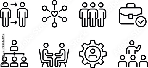 Set of business and team work line icon vector
