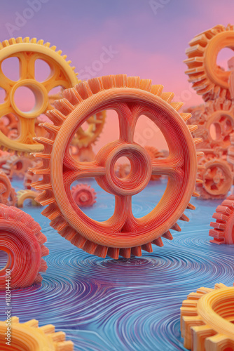 Mechanical gear with colorful texture and abstract background