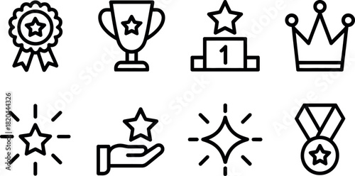 Set of black line icon for award achievement success