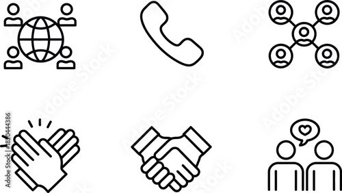 Set of communication and partnership line icon