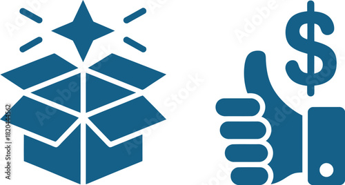 Open box with star and thumbs up dollar sign