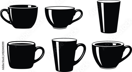 Black Coffee Cup and Tea Mug Silhouettes Vector Set for Cafe and Restaurant Menu