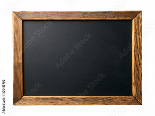 Rustic wooden frame blackboard isolated on black background
