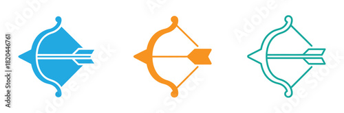 Bow and arrow icon for the sport of archery representing a hunting weapon a target practice tool or a medieval age combat symbol vector solid glyph icon