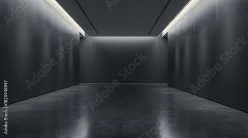 Modern Minimalist Interior Hallway with Dramatic Lighting Effects