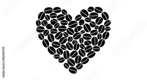 Coffee beans heart shape love caffeine drink black and white design