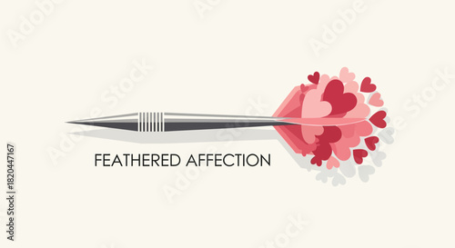 A dart with a fletching made of pink and red hearts symbolizing love and affection against a neutral background