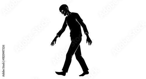 Silhouette of a devilish figure with horns and clawed hands, adorned with flame-like patterns.