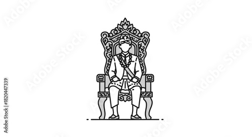 A stylized illustration of a person seated on an ornate throne, facing forward.