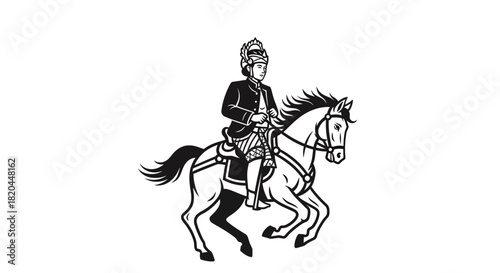 Silhouette of a devilish figure with horns and clawed hands, adorned with flame-like patterns.