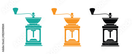 Classic Vintage Coffee Grinder Logo Design. Manual coffee grinder icon. Concept of coffee preparation and traditional brewing. 