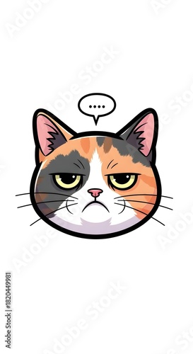 Cartoon Illustration of a Grumpy Cat Face with Thought Bubble