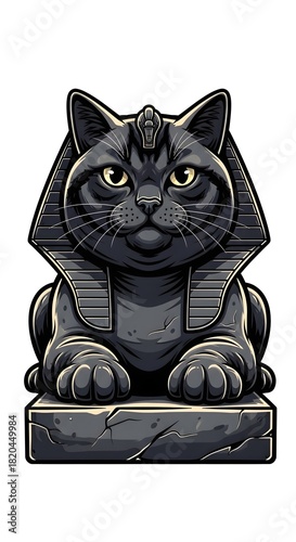 Majestic Ancient Cat Statue with Pharaoh Headdress in Black Color