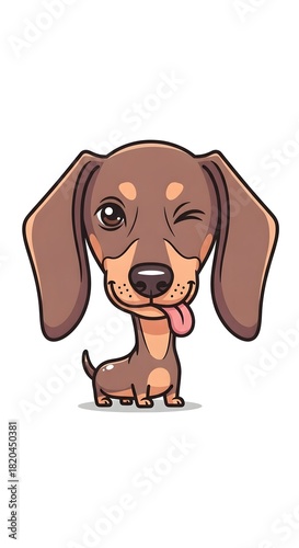 Cute Cartoon Dachshund Dog Winking with Playful Expression