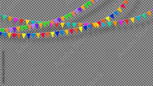 birthday decoration triangle colorful bunting flags isolated on transparent background