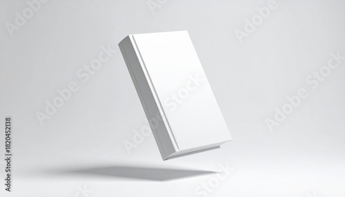Minimalist blank white hardcover book floating in a clean studio environment, a perfect 3D mockup template for cover design and branding