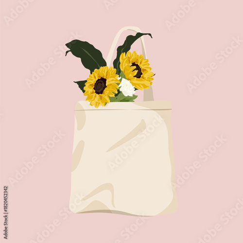 Floral tote bag, eco-friendly product illustration vector