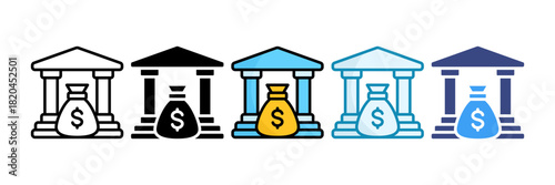 Bank Building Icon Set Multiple Style Collection