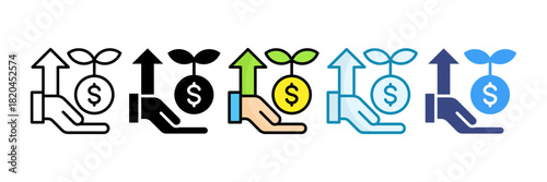 Money Growth Plant Icon Set Multiple Style Collection