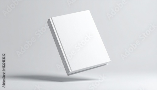 Blank white hardcover book floating on a clean studio background. A minimalist mockup template for cover design, branding, and presentation