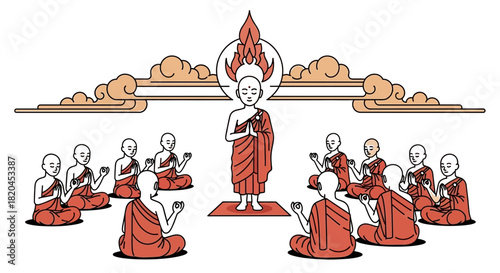 Buddhist monks meditating vector illustration spiritual design