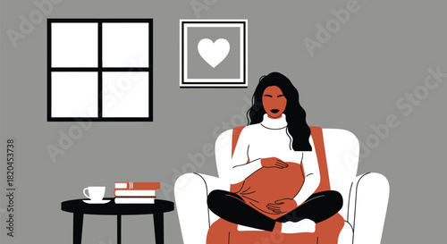 Pregnancy illustration woman relaxing at home maternity concept art