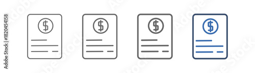 outline icon set financial document with document paper design, and money