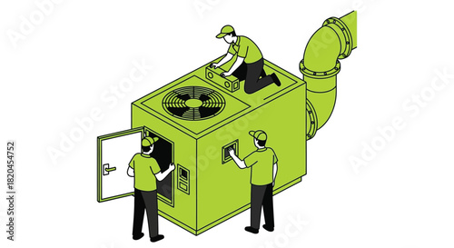 Hvac system maintenance repair service technicians working illustration