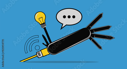 Swiss army knife with tools for communication and network technology