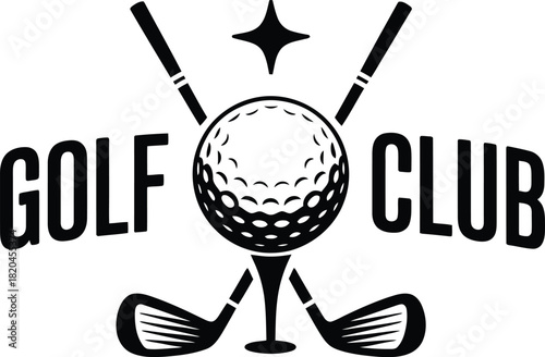 Vintage golf club logo with crossed clubs and ball on tee design