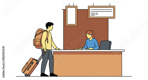 Hotel check in illustration travel tourism reception desk service