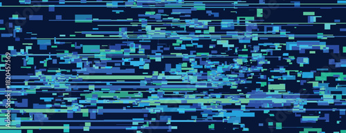 Abstract digital background with blue and green pixels on a dark background. Blue and green colors create a glitch effect background. Abstract pixelate glitch digital background vector